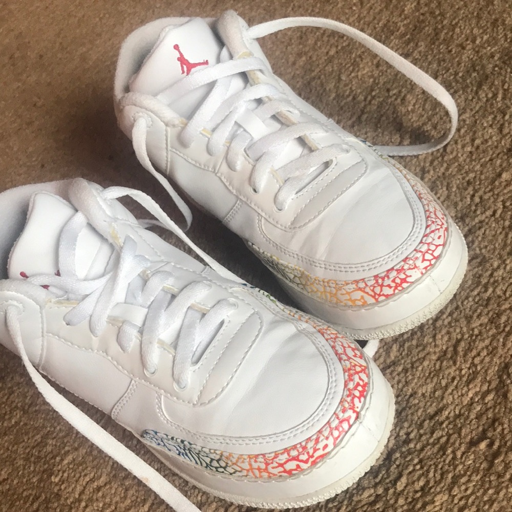 White and rainbow Jordan sneakers